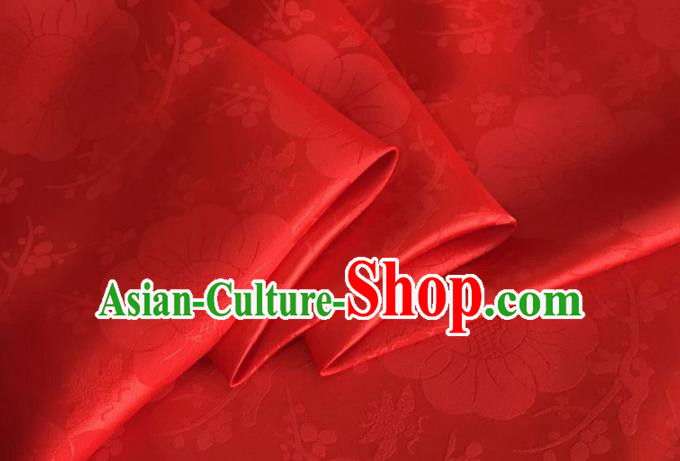 Asian Chinese Classical Plum Blossom Pattern Design Red Silk Fabric Traditional Cheongsam Material