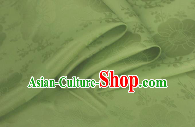 Asian Chinese Classical Plum Blossom Pattern Design Light Green Silk Fabric Traditional Cheongsam Material