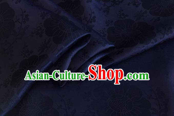 Asian Chinese Classical Plum Blossom Pattern Design Navy Silk Fabric Traditional Cheongsam Material