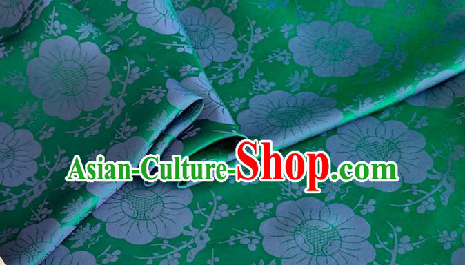 Asian Chinese Classical Plum Blossom Pattern Design Green Silk Fabric Traditional Cheongsam Material