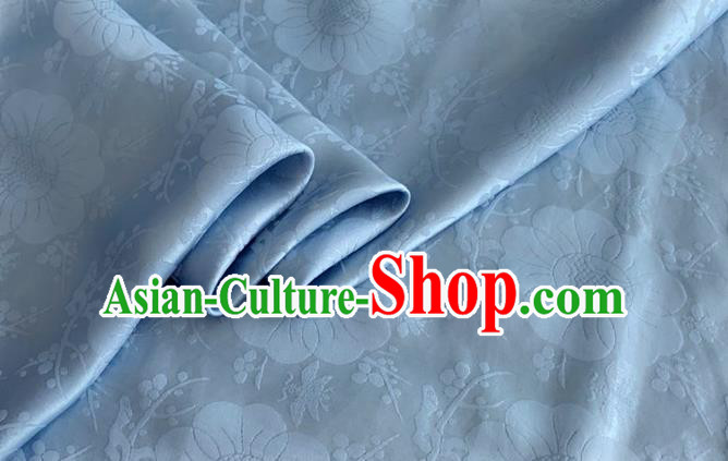 Asian Chinese Classical Plum Blossom Pattern Design Light Blue Silk Fabric Traditional Cheongsam Material
