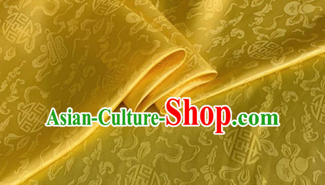Asian Chinese Classical Ribbon Calabash Pattern Design Golden Silk Fabric Traditional Cheongsam Material