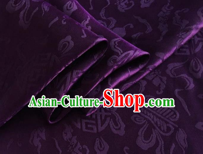 Asian Chinese Classical Ribbon Calabash Pattern Design Purple Silk Fabric Traditional Cheongsam Material