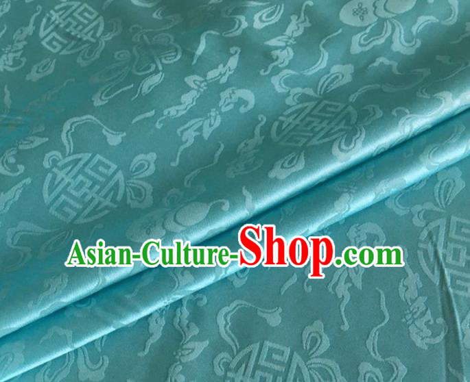 Asian Chinese Classical Ribbon Calabash Pattern Design Lake Blue Silk Fabric Traditional Cheongsam Material
