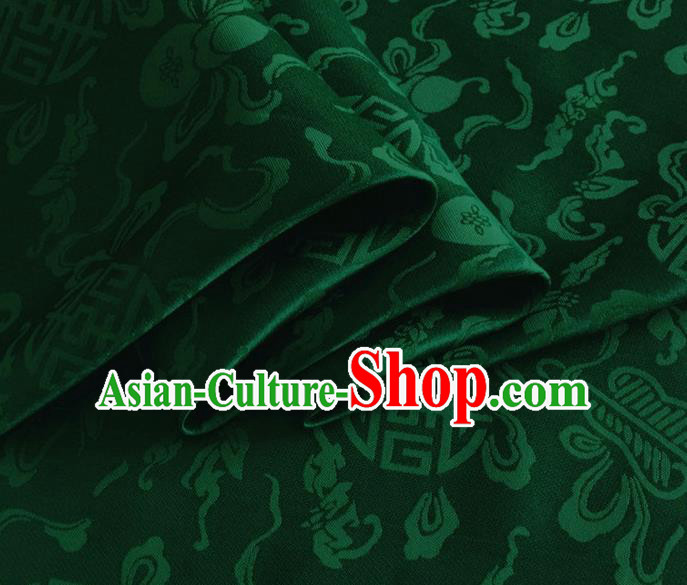 Asian Chinese Classical Ribbon Calabash Pattern Design Deep Green Silk Fabric Traditional Cheongsam Material