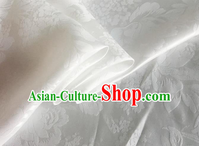 Asian Chinese Classical Peony Pattern Design White Silk Fabric Traditional Cheongsam Brocade Material