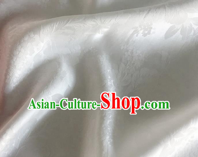 Asian Chinese Classical Peony Pattern Design White Silk Fabric Traditional Cheongsam Brocade Material
