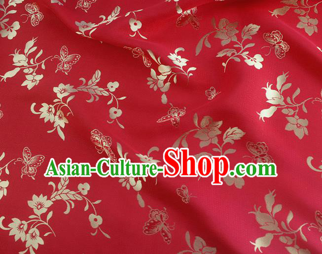 Asian Chinese Classical Butterfly Flowers Pattern Design Red Silk Fabric Traditional Cheongsam Brocade Material