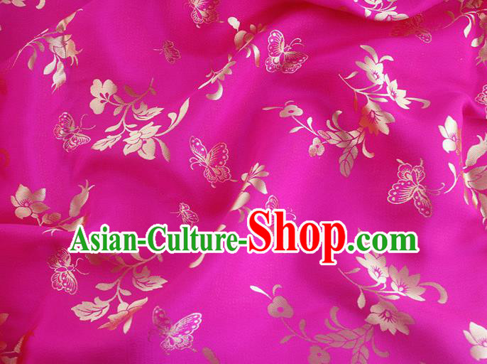 Asian Chinese Classical Butterfly Flowers Pattern Design Rosy Silk Fabric Traditional Cheongsam Brocade Material