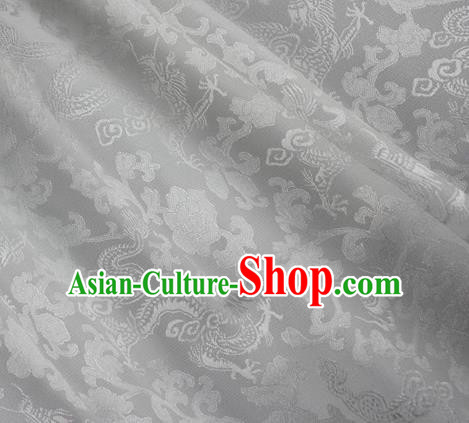Asian Chinese Classical Peony Dragon Pattern Design White Silk Fabric Traditional Cheongsam Brocade Material