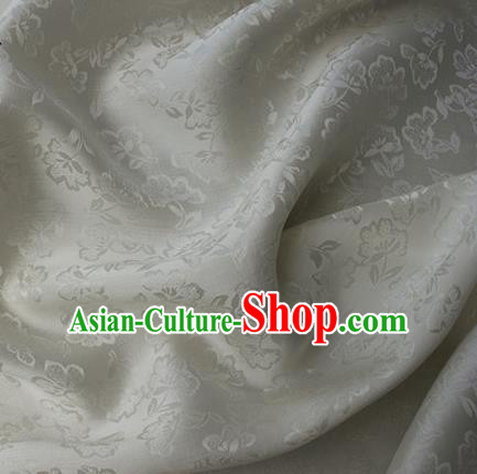 Asian Chinese Classical Flowers Pattern Design White Silk Fabric Traditional Cheongsam Brocade Material