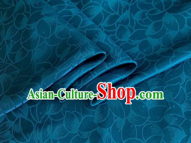Asian Chinese Classical Lotus Petals Pattern Design Peacock Blue Silk Fabric Traditional Cheongsam Brocade Material