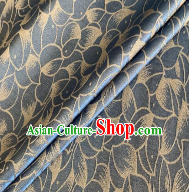 Asian Chinese Classical Lotus Petals Pattern Design Blue Silk Fabric Traditional Cheongsam Brocade Material