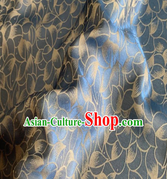 Asian Chinese Classical Lotus Petals Pattern Design Blue Silk Fabric Traditional Cheongsam Brocade Material