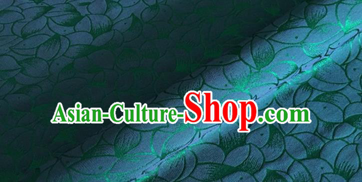 Asian Chinese Classical Lotus Petals Pattern Design Peacock Green Silk Fabric Traditional Cheongsam Brocade Material