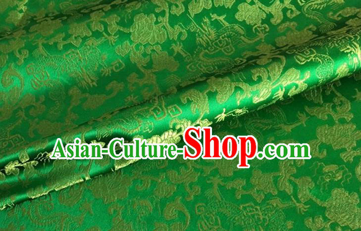 Asian Chinese Classical Dragon Pattern Design Green Brocade Fabric Traditional Cheongsam Silk Material
