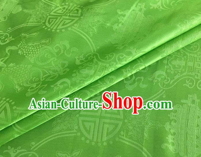Asian Chinese Classical Double Fish Pattern Design Green Silk Fabric Traditional Cheongsam Material