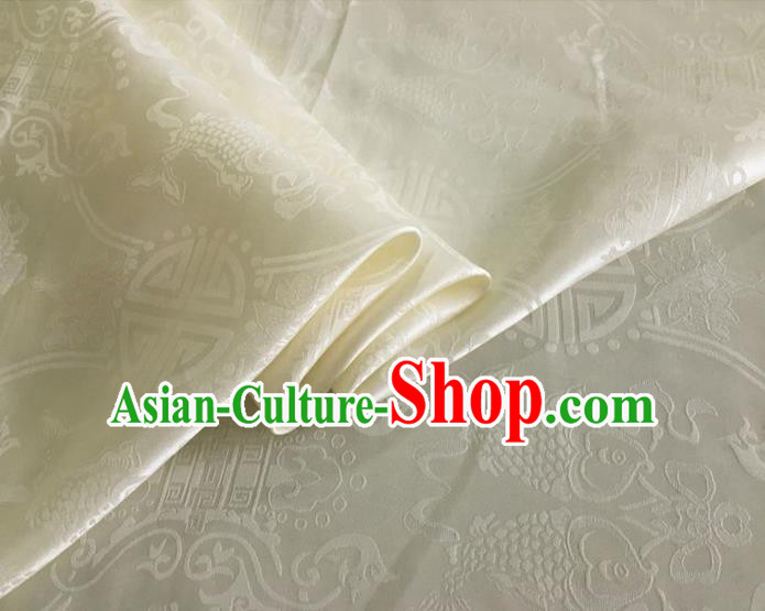Asian Chinese Classical Double Fish Pattern Design Beige Silk Fabric Traditional Cheongsam Material