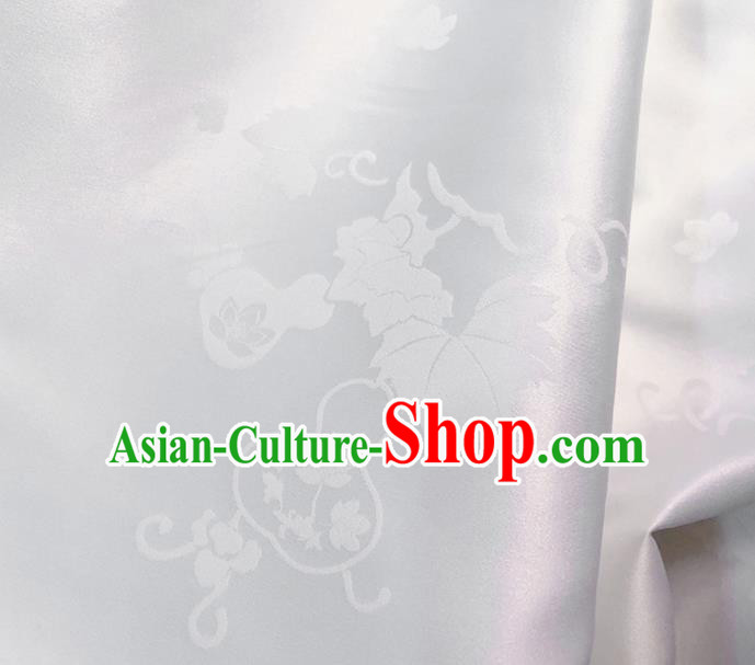 Asian Chinese Classical Gourd Leaf Petals Pattern Design White Silk Fabric Traditional Cheongsam Brocade Material