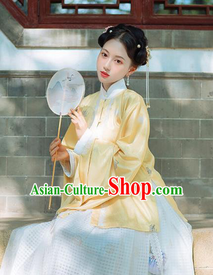 Chinese Traditional Hanfu Yellow Blouse Ancient Ming Dynasty Princess Costume for Women