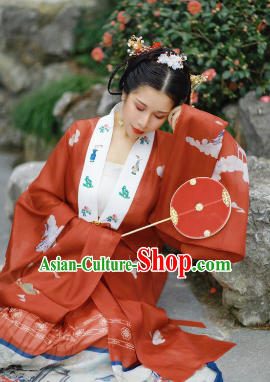 Chinese Traditional Hanfu Red Cape Ancient Ming Dynasty Princess Costume for Women
