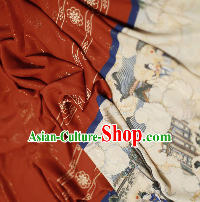 Asian Chinese Classical Printing Dream of the Red Chamber Pattern Design Red Silk Fabric Traditional Hanfu Brocade Material