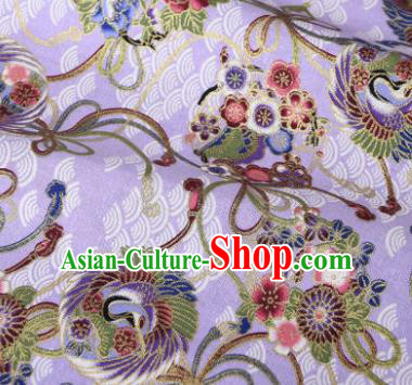 Asian Japanese Classical Swan Pattern Design Purple Silk Fabric Traditional Kimono Brocade Material