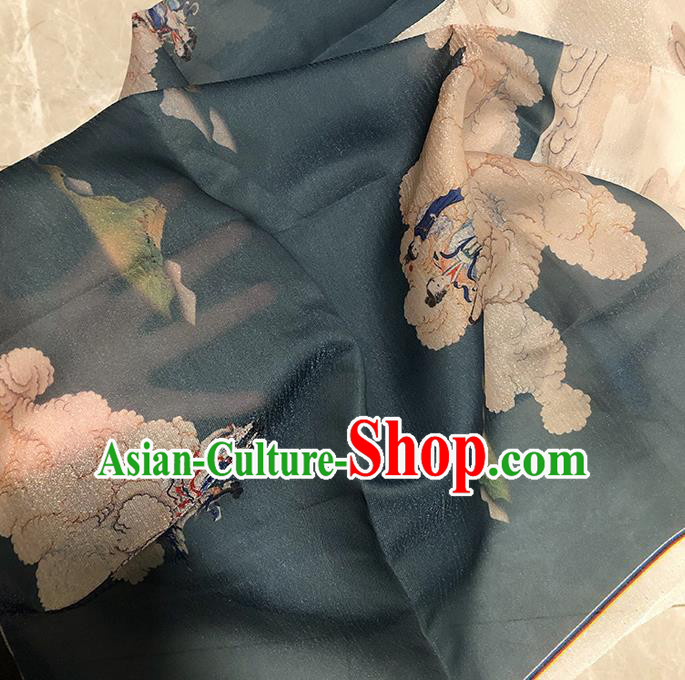 Asian Chinese Classical Printing Pattern Design Green Silk Fabric Traditional Hanfu Brocade Material