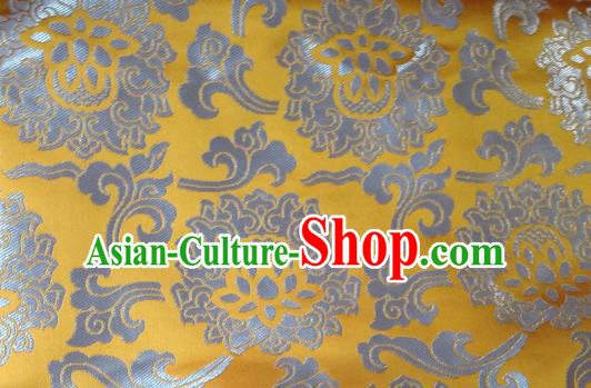 Asian Chinese Classical Lotus Pattern Design Yellow Silk Fabric Traditional Tibetan Brocade Material