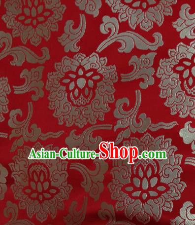 Asian Chinese Classical Lotus Pattern Design Red Silk Fabric Traditional Tibetan Brocade Material
