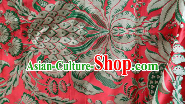 Asian Chinese Classical Pattern Design Red Silk Fabric Traditional Tibetan Brocade Material