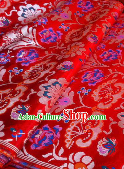 Asian Chinese Classical Tibetan Pattern Design Red Silk Fabric Traditional Brocade Material