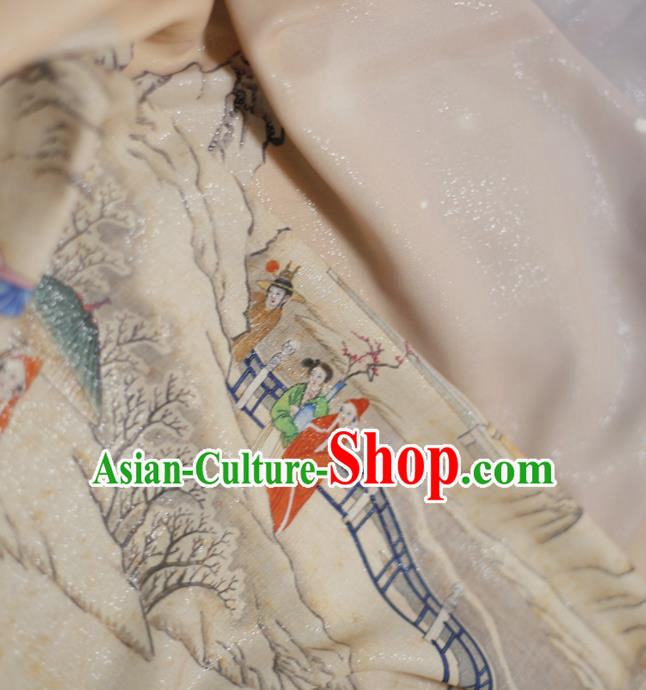 Asian Chinese Classical Printing Dream of the Red Chamber Pattern Design Pink Silk Fabric Traditional Hanfu Brocade Material