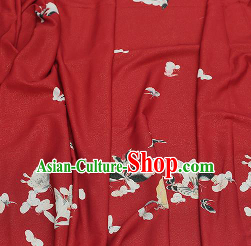 Asian Chinese Classical Printing Butterfly Pattern Design Red Silk Fabric Traditional Hanfu Brocade Material