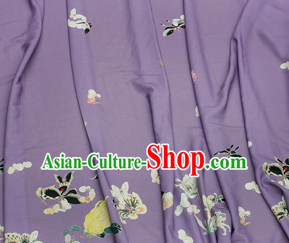 Asian Chinese Classical Printing Butterfly Pattern Design Purple Silk Fabric Traditional Hanfu Brocade Material