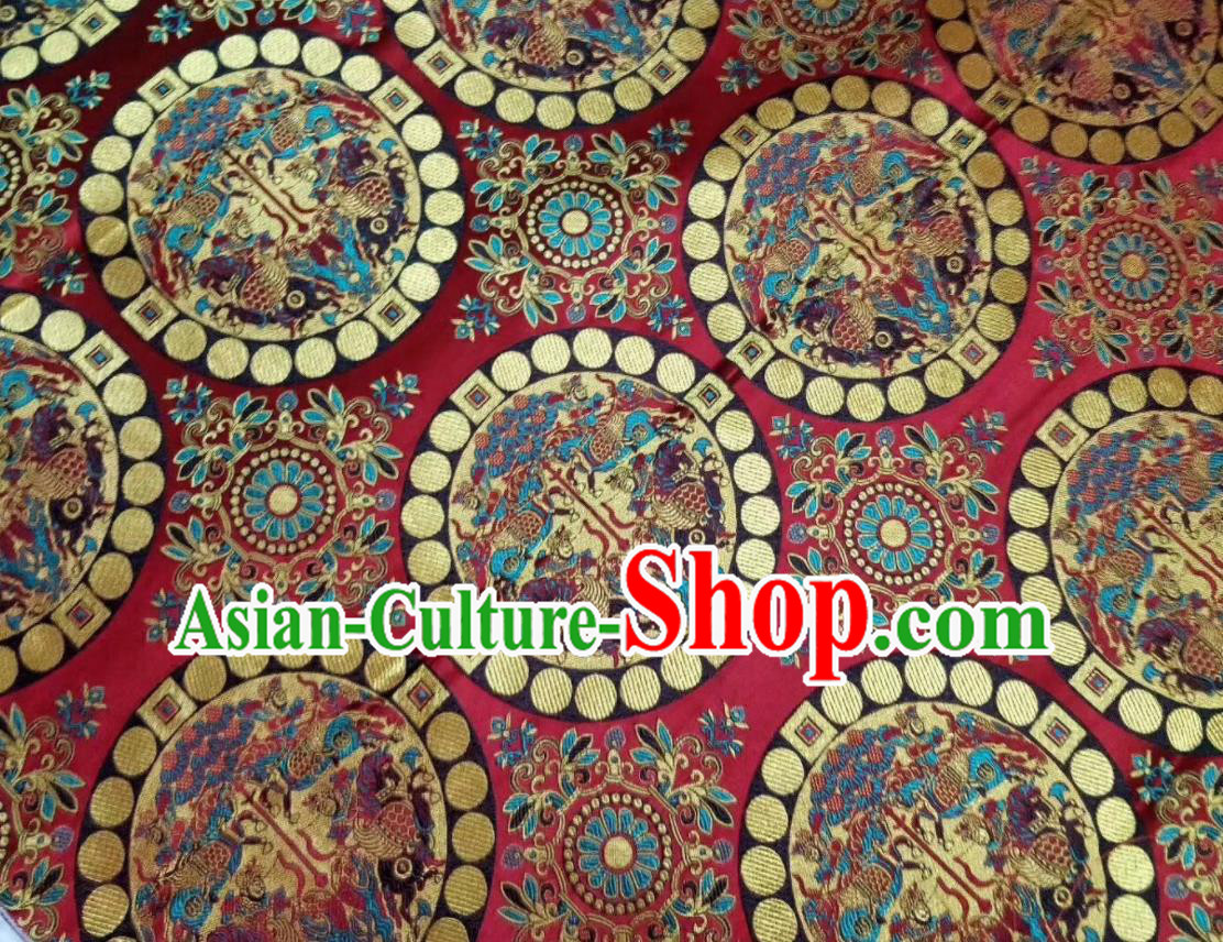 Asian Chinese Classical Character Pattern Design Purplish Red Silk Fabric Traditional Nanjing Brocade Material