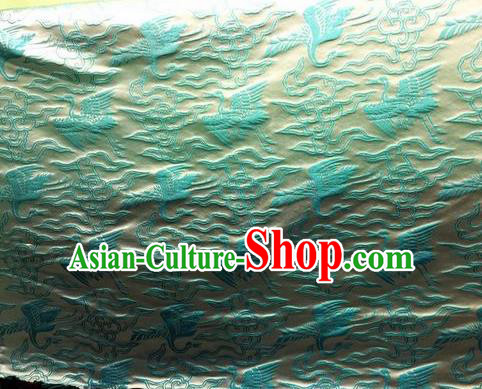 Asian Chinese Classical Cloud Light Blue Cranes Pattern Design Silk Fabric Traditional Nanjing Brocade Material