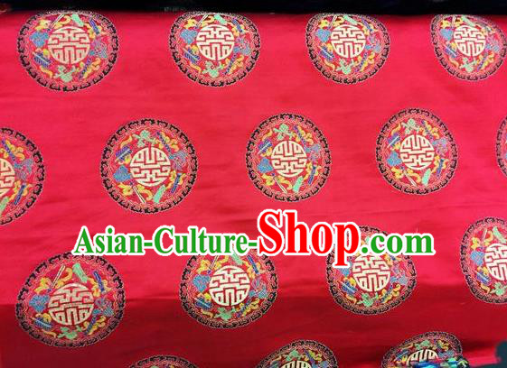 Asian Chinese Classical Round Pattern Design Red Silk Fabric Traditional Nanjing Brocade Material