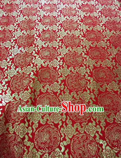 Asian Chinese Classical Cloud Dragon Pattern Design Red Silk Fabric Traditional Nanjing Brocade Material