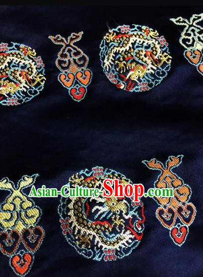 Asian Chinese Classical Auspicious Dragon Pattern Design Navy Silk Fabric Traditional Nanjing Brocade Material