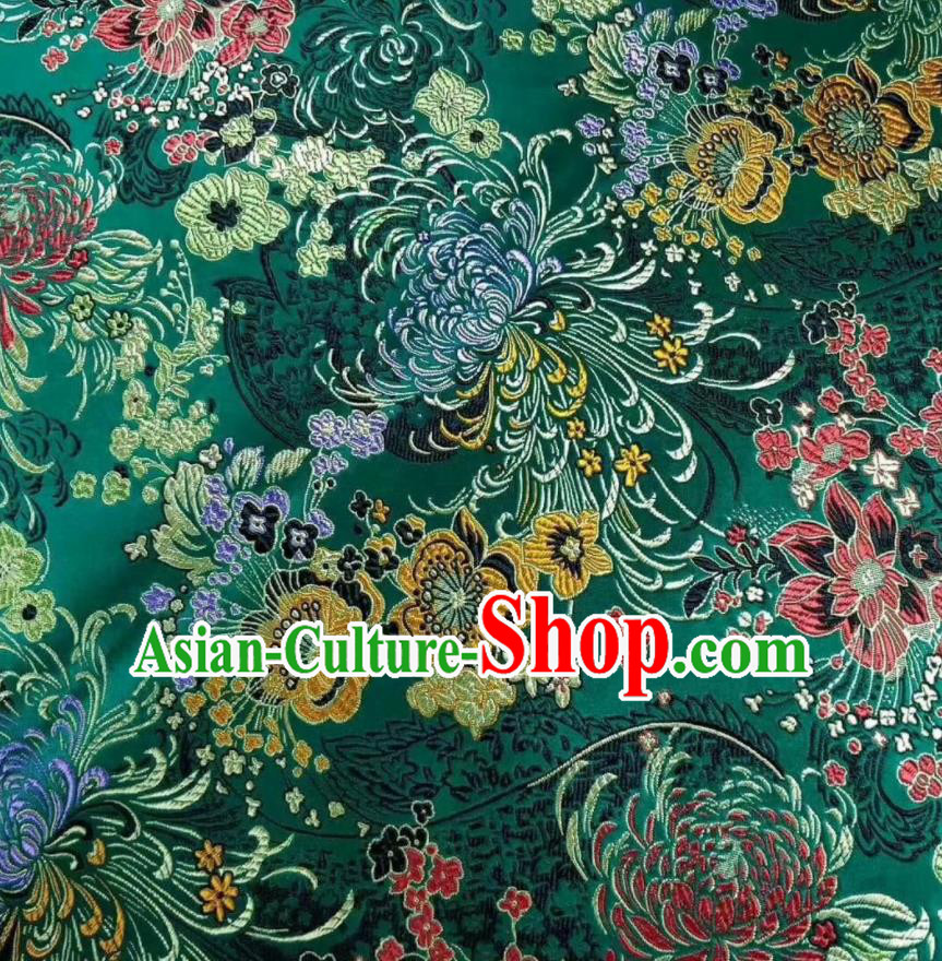 Asian Chinese Classical Chrysanthemum Pattern Design Green Silk Fabric Traditional Nanjing Brocade Material