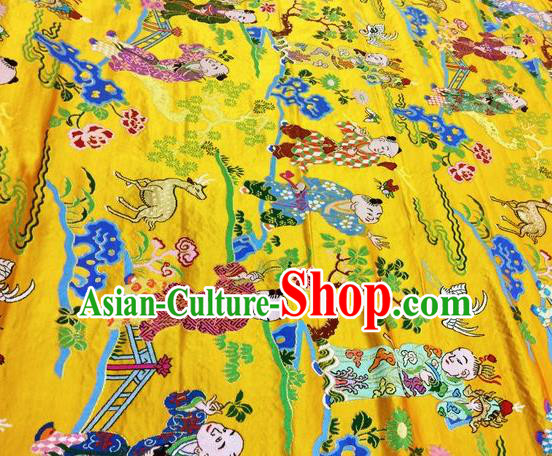 Asian Chinese Classical Children Pattern Design Golden Silk Fabric Traditional Nanjing Brocade Material