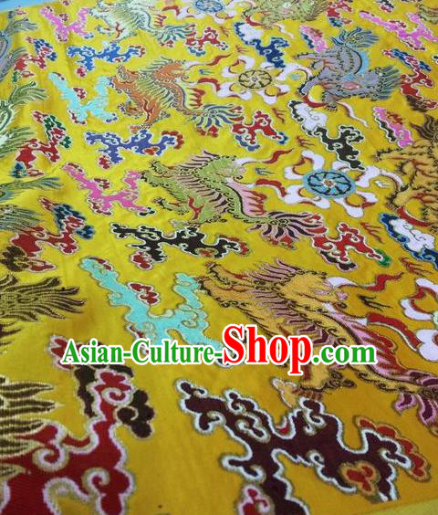 Asian Chinese Classical Kylin Pattern Design Golden Silk Fabric Traditional Nanjing Brocade Material