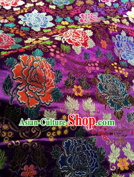 Asian Chinese Classical Peony Pattern Design Purple Silk Fabric Traditional Nanjing Brocade Material