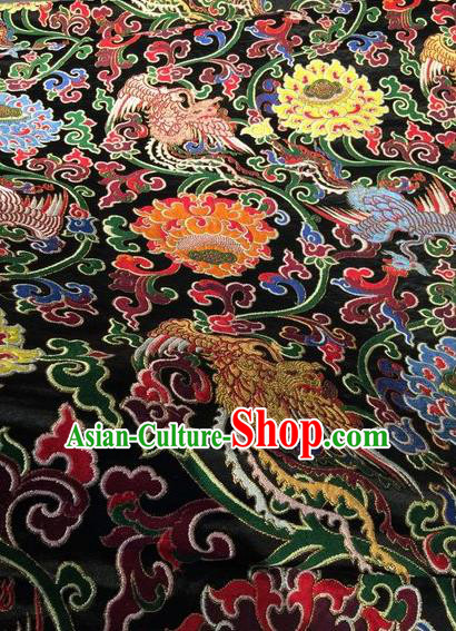 Asian Chinese Classical Phoenix Lotus Pattern Design Black Silk Fabric Traditional Nanjing Brocade Material