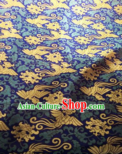 Asian Chinese Classical Cloud Phoenix Pattern Design Royalblue Silk Fabric Traditional Nanjing Brocade Material