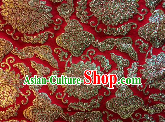 Asian Chinese Classical Cloud Lotus Pattern Design Red Silk Fabric Traditional Nanjing Brocade Material