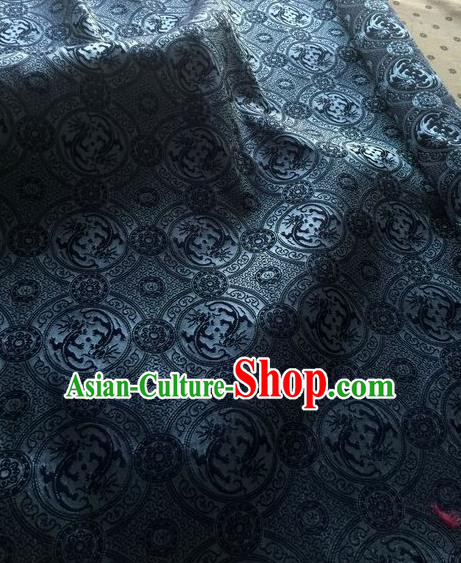 Asian Chinese Classical Dragon Pattern Design Navy Silk Fabric Traditional Nanjing Brocade Material