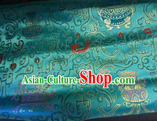 Asian Chinese Classical Sacrifice Pattern Design Green Silk Fabric Traditional Nanjing Brocade Material