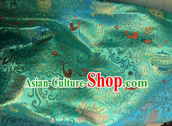 Asian Chinese Classical Sacrifice Pattern Design Green Silk Fabric Traditional Nanjing Brocade Material